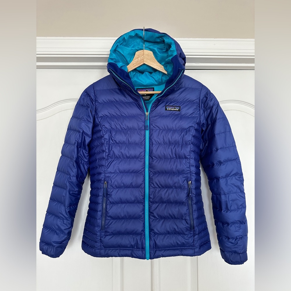 Patagonia Womens Down Sweater Hooded Jacket XS Cobalt Blue